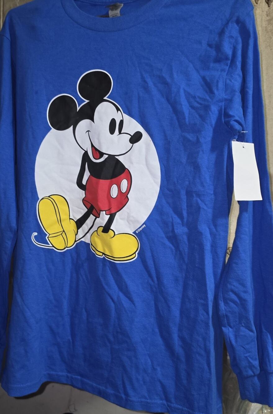 Gildan Long Sleeve Blue Small Mickey Mouse Shirt NWT